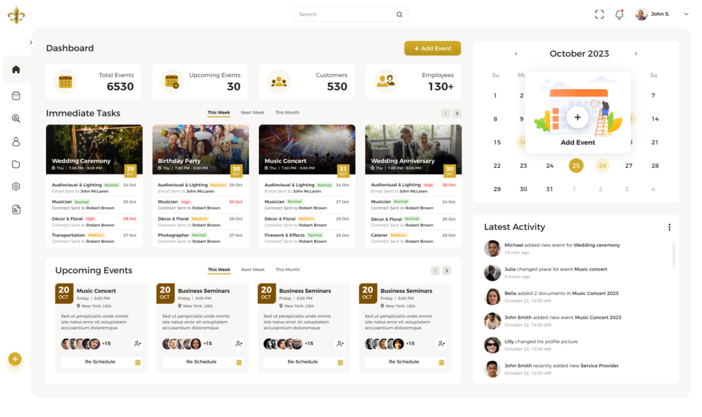 Eventi dashboard